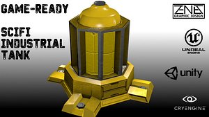 Game-Ready Scifi Industrial Yellow Water Tank