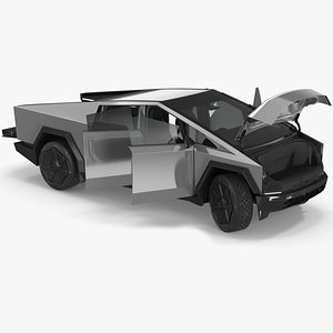 Futuristic Electric Truck Tesla 2024 Silver Lights On Rigged for Maya