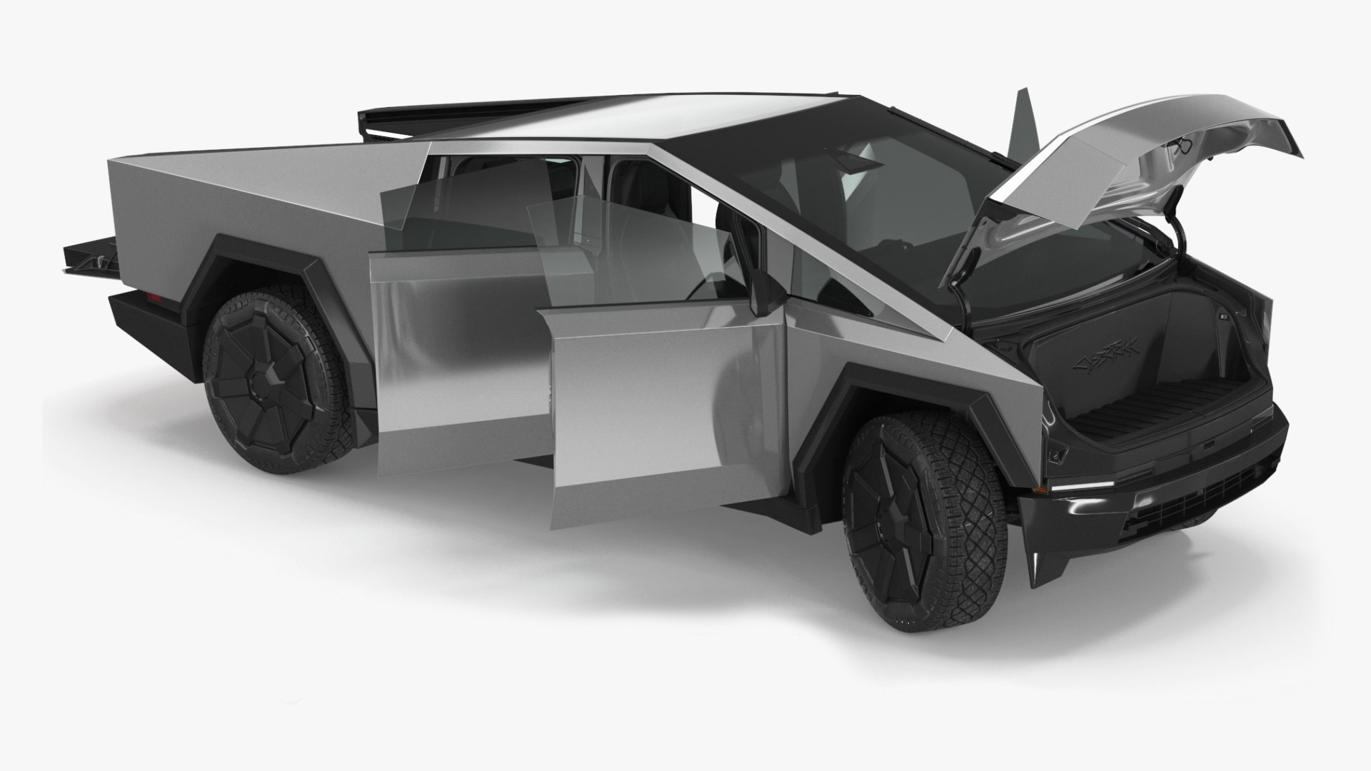 Futuristic Electric Truck Tesla 2024 Silver Lights On Rigged for Maya 3D model preview