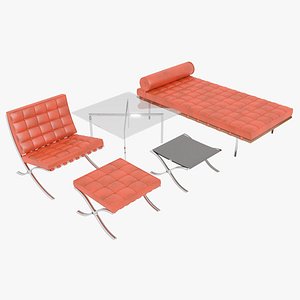 Knoll Orange Leather Barcelona Complete Set