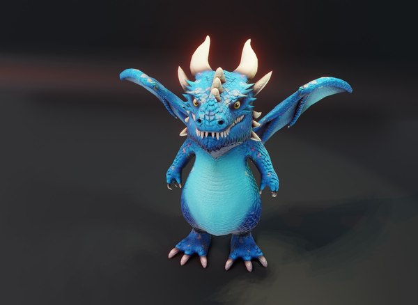 Cartoon Blue Dragon Rigged Low-poly 3D model 3D model