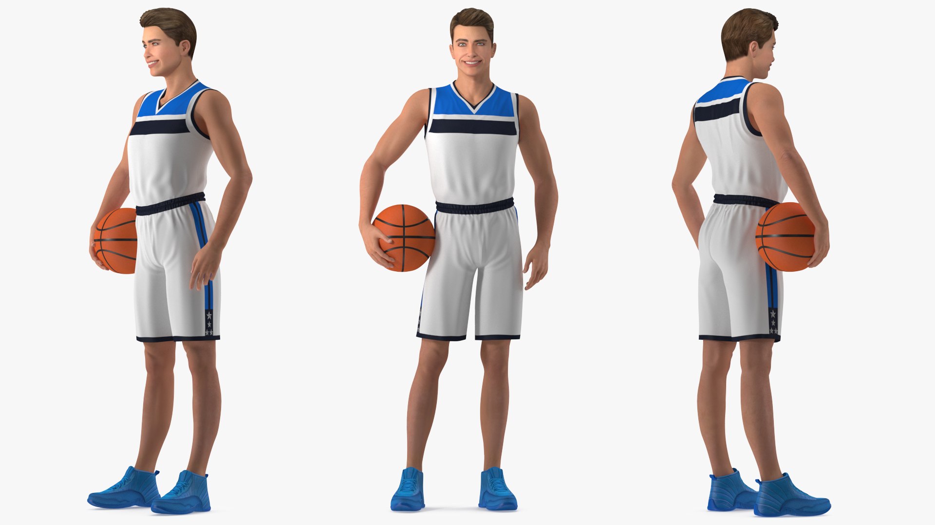 Teenage Boy with Basketball Ball 3D model preview