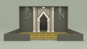 3D model mosque inside view moslem prayer islam