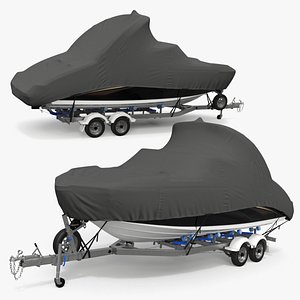 3D Covered Boat on Tandem Trailer with Fender Guards Black