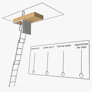 3D Metal Attic Ladder Rigged