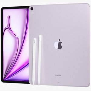 3D Apple iPad Air 13 2024 6th gen WiFi and Cellular with Pencils Purple
