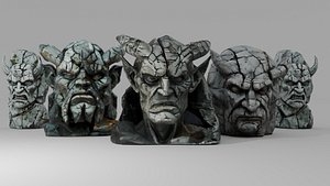 3D Demonic Stone Statue Pack Cracked Ancient Idol Props PBR model