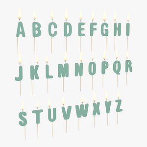 Alphabet Birthday Candles 3D Models Set with Flame