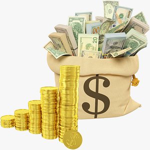 Money Bag and Coins Stacks Collection V1