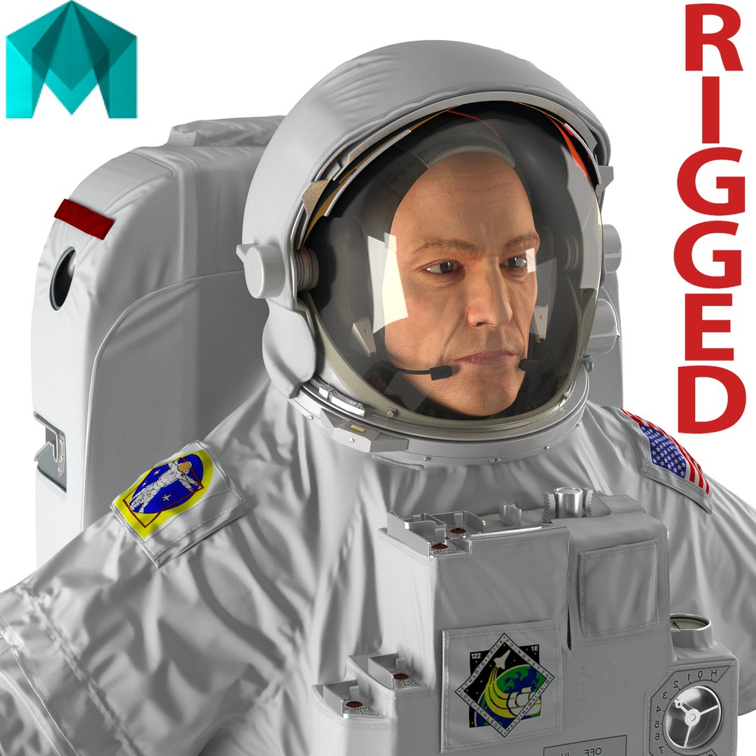 Astronaut Nasa Extravehicular Mobility Unit without Visor Rigged for Maya 3D Model 3D model preview