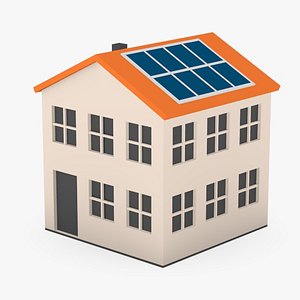 cartoon house solar panels c4d