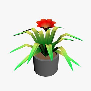 3D Low Poly Red Flower
