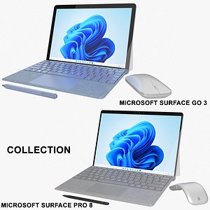 3D Microsoft Surface Go 3 and Surface Pro 8 Collection model