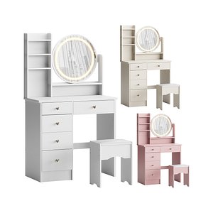 3D model Ensemble coiffeuse avec tabouret et miroir Willodine