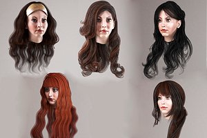 3D long hair 5 hairstyles model