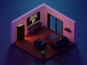 3D model living room night