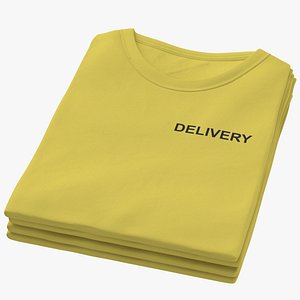 3D model Female Crew Neck Folded Stacked Yellow Delivery 01