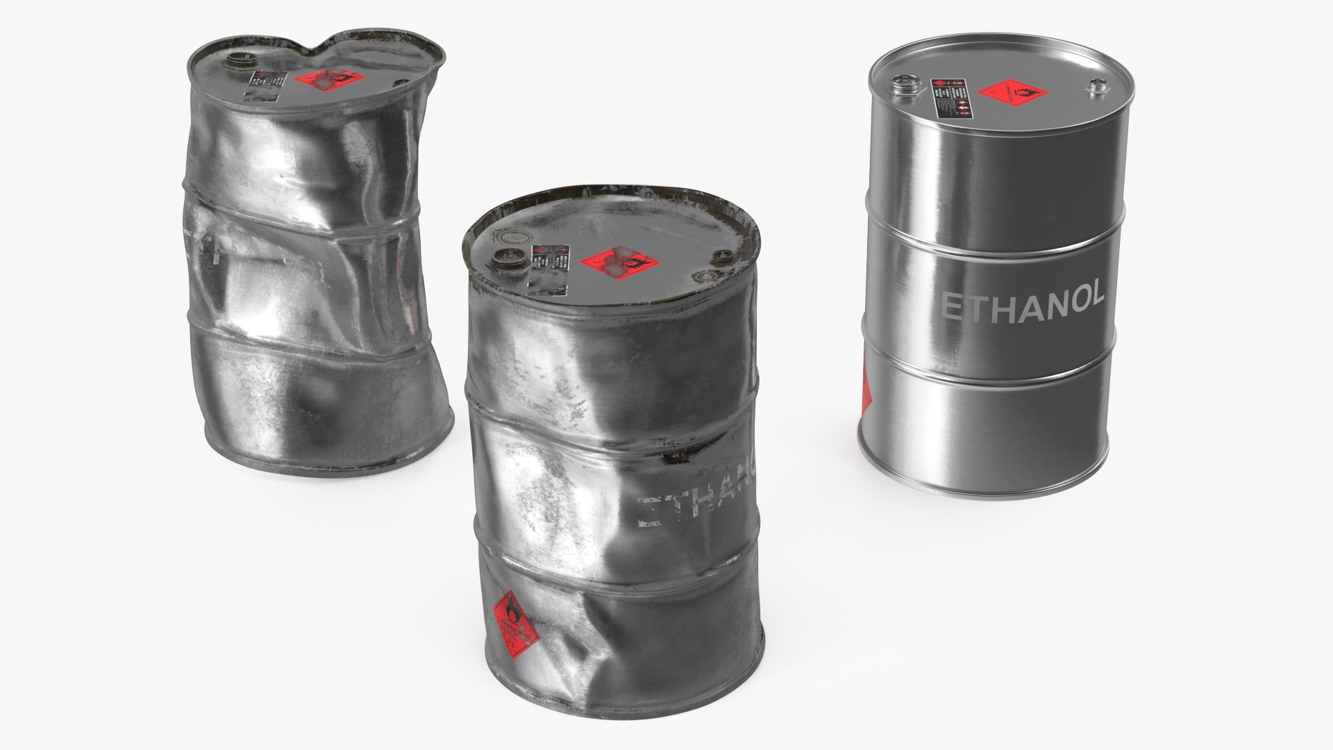 Ethanol Metal Barrels Set 3D model preview