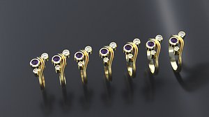 Wedding band-rings with gems  cnc model or print model 3D