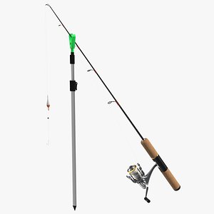 3D Telescopic Fishing Rod and Reel Rigged model