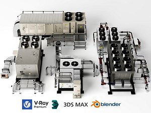 3D Industrial Rooftop HVAC System Chiller Ventilation Pack model