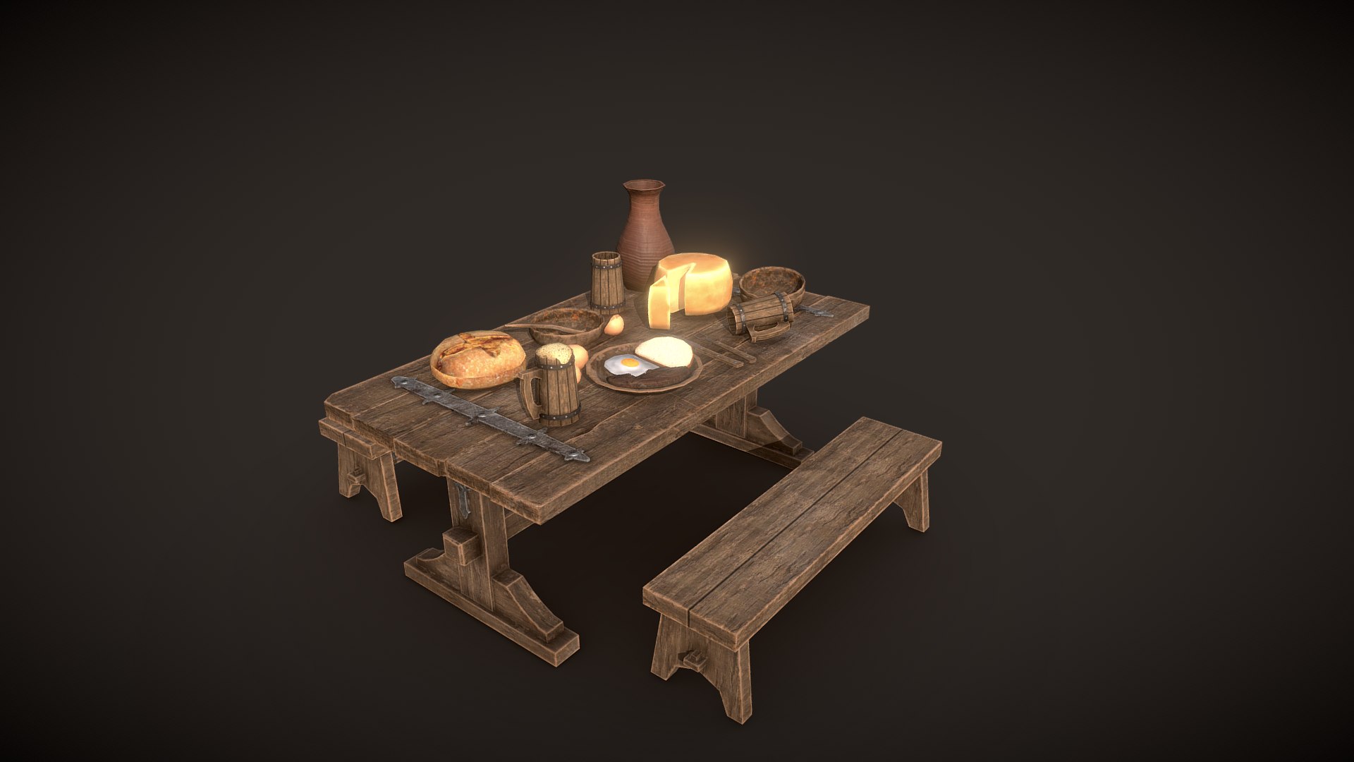 Medieval-tavern-table model - TurboSquid 1865316