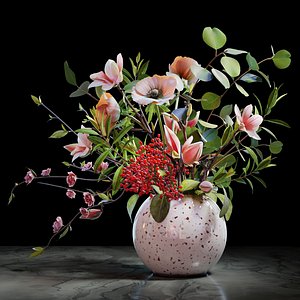 3D anemones carnation eucalyptus