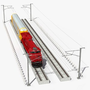 Freight Train with Autorack Train Car on Railway