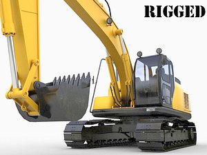 TRACKED EXCAVATOR rigged low-poly