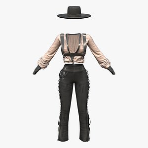 Decorated Pants Top Hat Gloves Punk Outfit 3D model