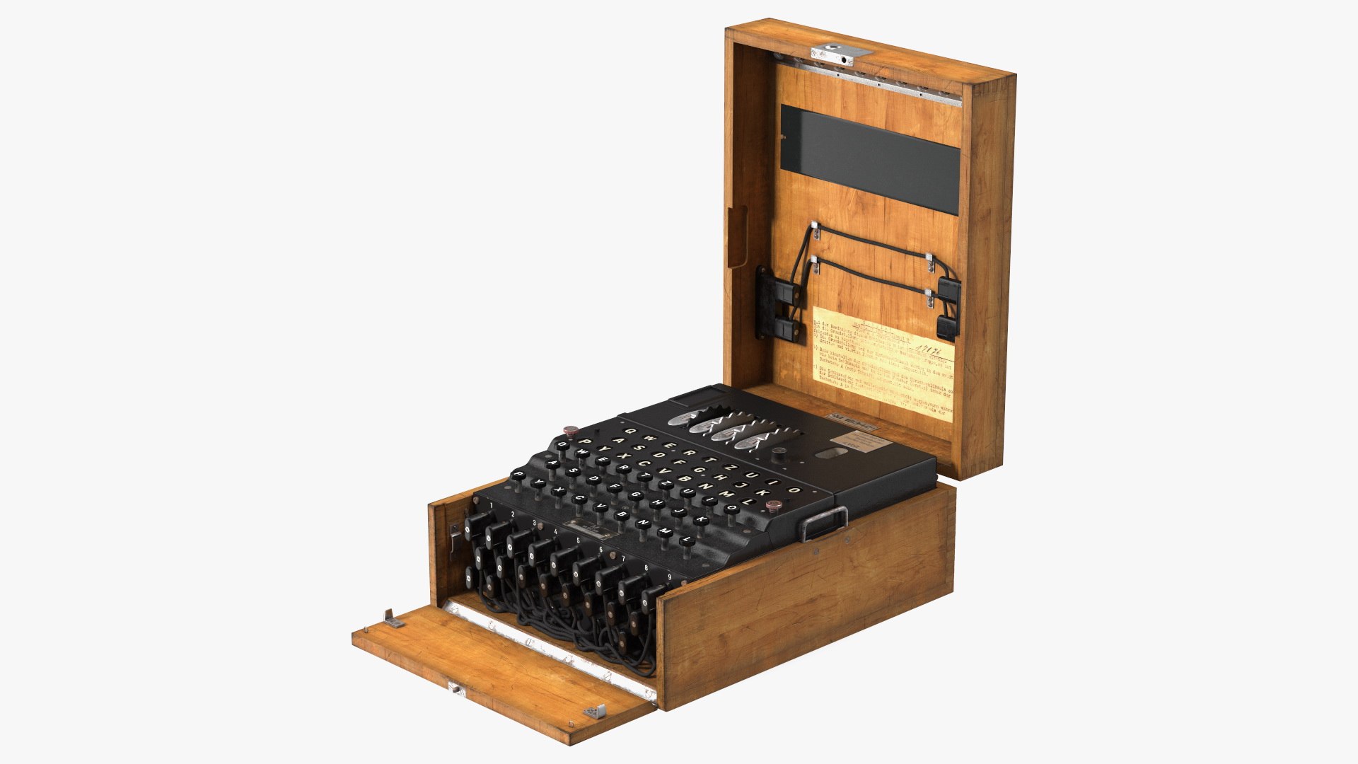 Enigma M4 Cipher Machine in Wooden Case 3D model preview