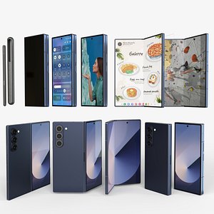 Samsung Galaxy Z Fold 6 Navy with pencil 3D model