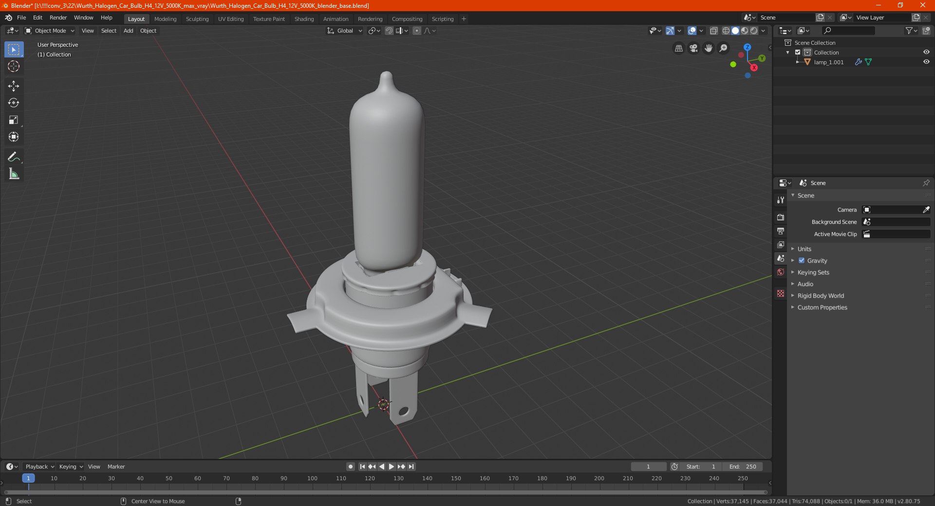 Wurth Halogen Car Bulb H4 12V 3D model preview