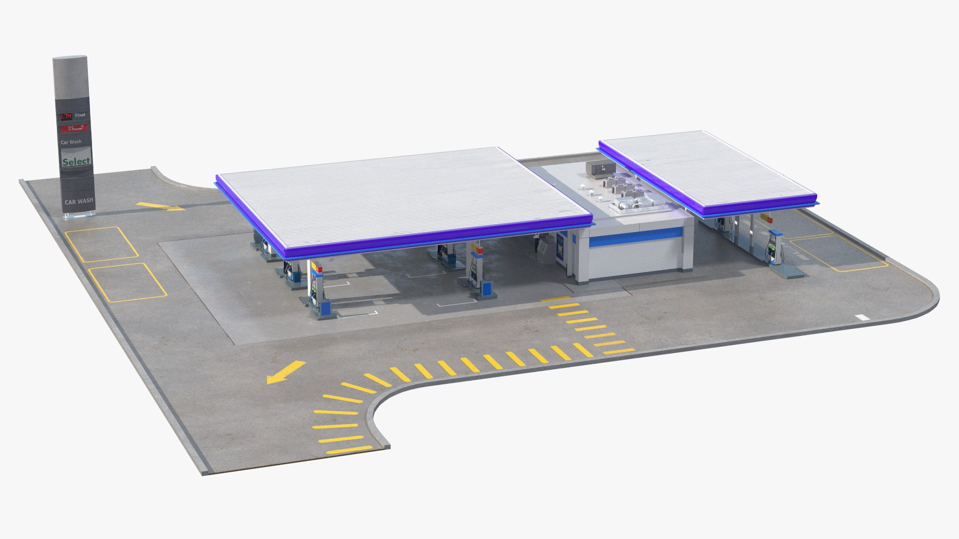 Large Gas Station Blue 3D model preview