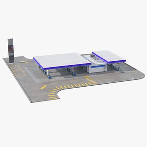3D Large Gas Station Blue