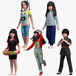 3D Asian Girl Childs Collection 3 Rigged for Maya
