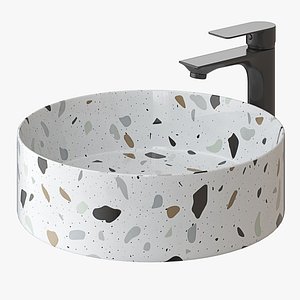 3D Ceramic Countertop Basin White Terrazzo Effect Nules