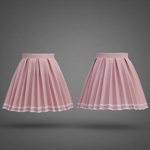Tennis Pleated Skirt  - Pink  White Striped Mini Skirt 3D