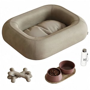 Pet Bed Bowl Food and Bone Set