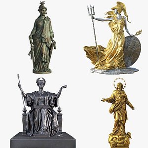 3D Statues of Four famous Ladies, Britannia, Freedom, Madonnina and Alma model