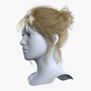 Realistic Messy Bun Hair Asset with Bangs Compatible MetaHuman 3D model