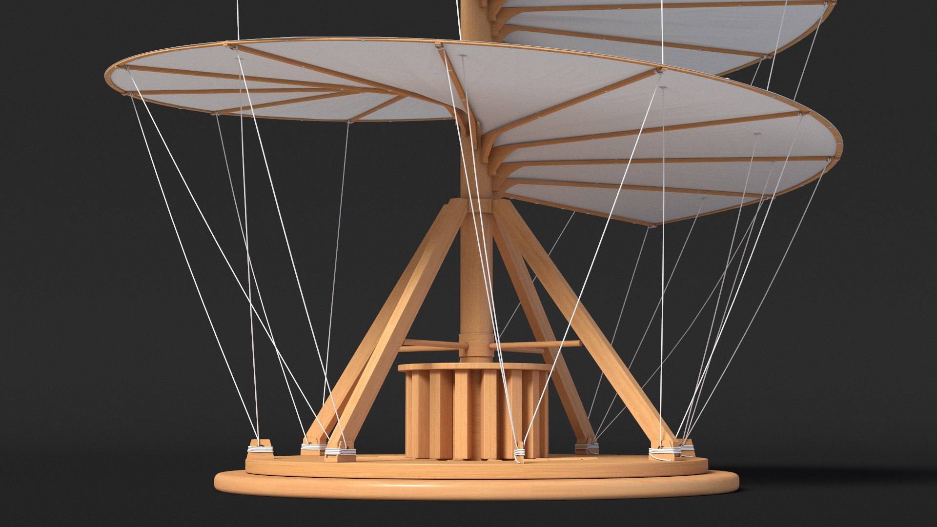 3D Leonardo Da Vinci Helicopter Wooden Concept Rigged Model