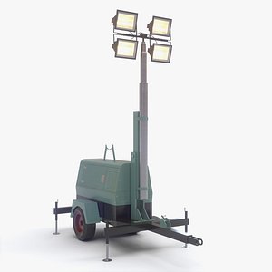 PBR Mobile Light Tower Generator B - Green Light 3D model