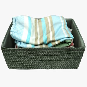 3D wicker basket kitchen towels model