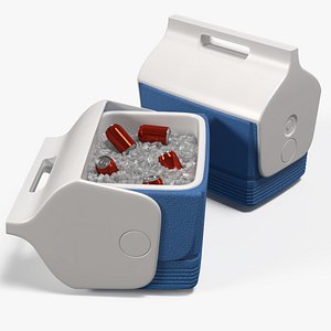 3D Beverage Cooler Box Open with Ice and Cans