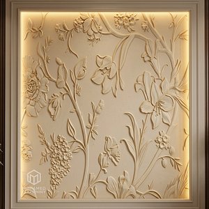 3D Modern Floral Decor Bas Relief Decorative Mural STL CNC 80