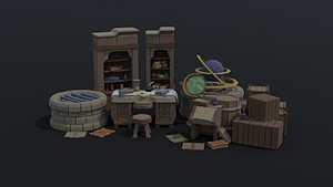 3D Low-poly Cartoon fantasy clerk asset Polygonal model