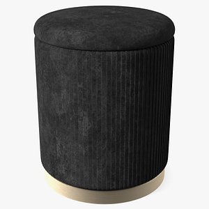 3D Black Round Fabric Ottoman Stool
