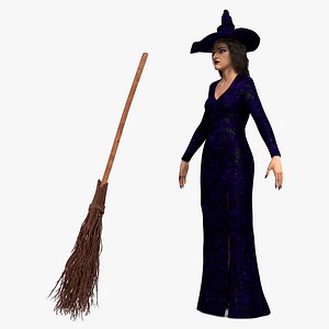 3D witch woman broom model
