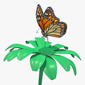 monarch butterfly takes flower 3D model